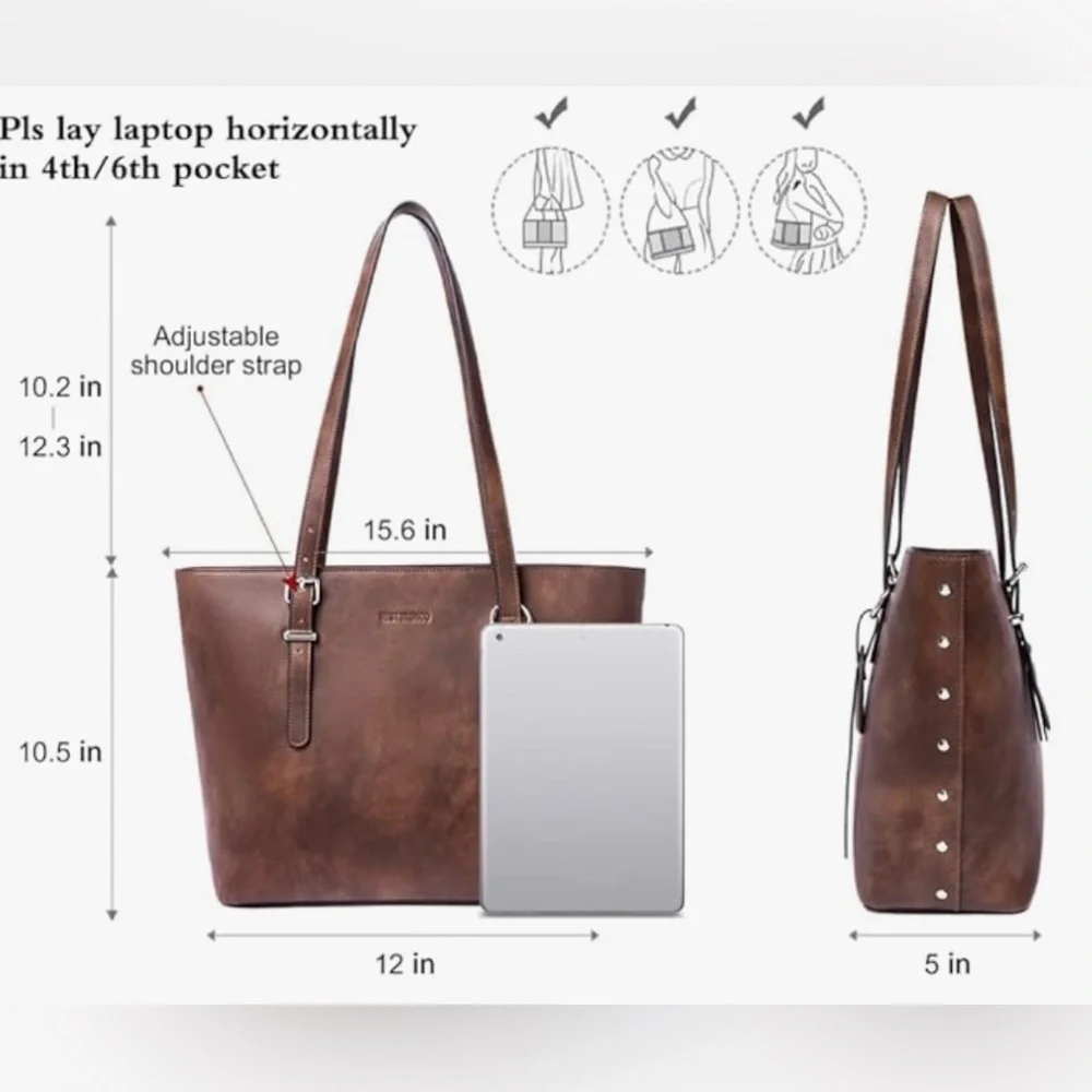 Westbronco Vegan Leather Tote Bag in Coffee Color - Picture 13 of 14